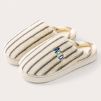 Plush Striped Bedroom Slippers – Warm Letter Embroidered Indoor House Shoes - Luxxella