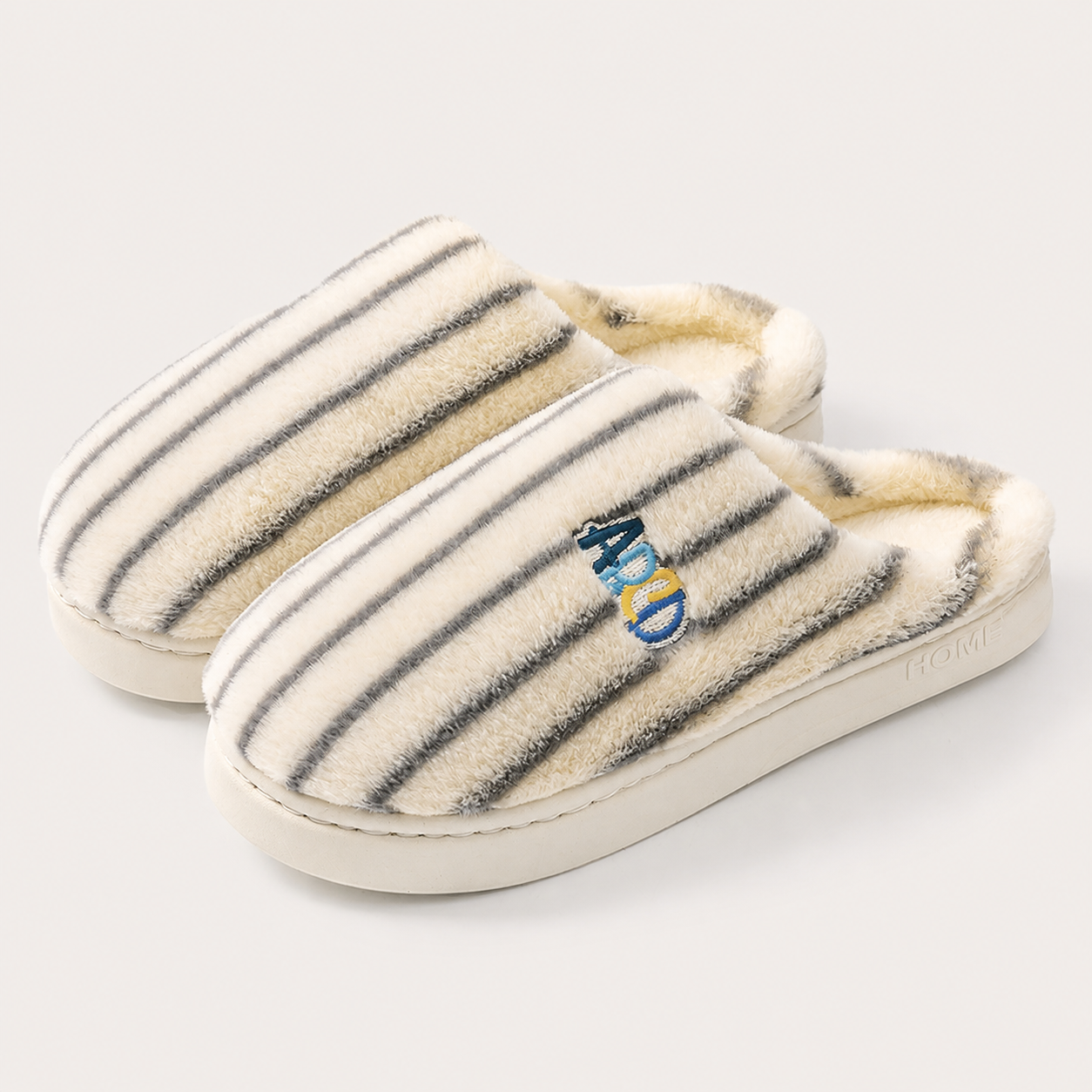 Plush Striped Bedroom Slippers – Warm Letter Embroidered Indoor House Shoes - Luxxella