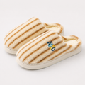 Plush Striped Bedroom Slippers – Warm Letter Embroidered Indoor House Shoes - Luxxella