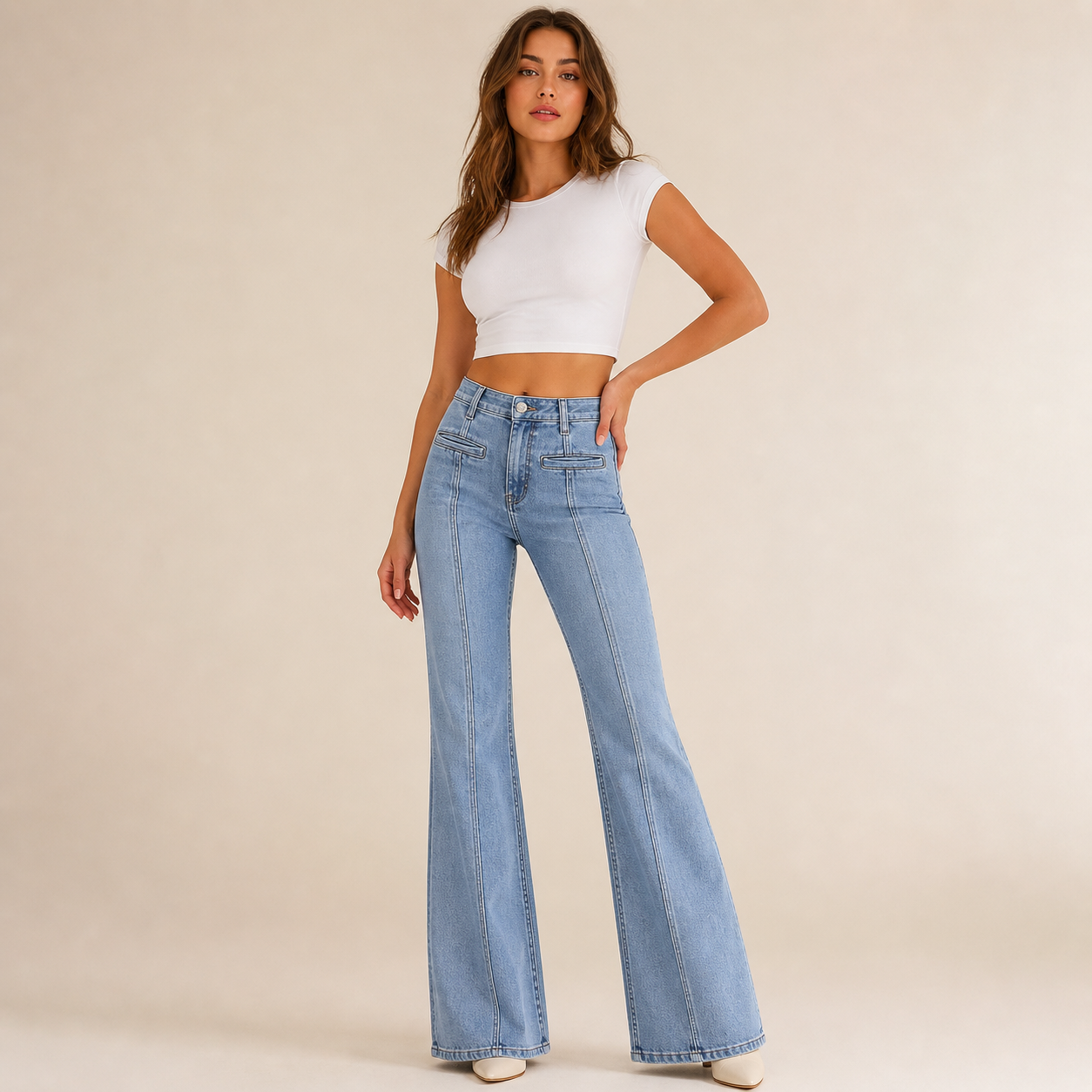 Flare Jeans for Women – Bell-Bottom Denim with Back Star Patch - Luxxella