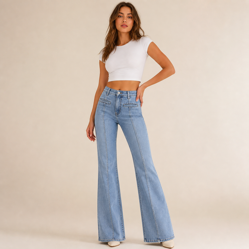 Flare Jeans for Women – Bell-Bottom Denim with Back Star Patch - Luxxella