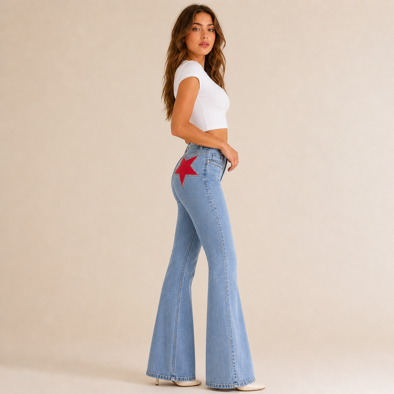 Flare Jeans for Women – Bell-Bottom Denim with Back Star Patch - Luxxella