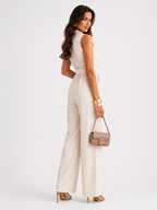 V-Neck Sleeveless Wide Leg Jumpsuit with Pockets and Tie Waist - Luxxella