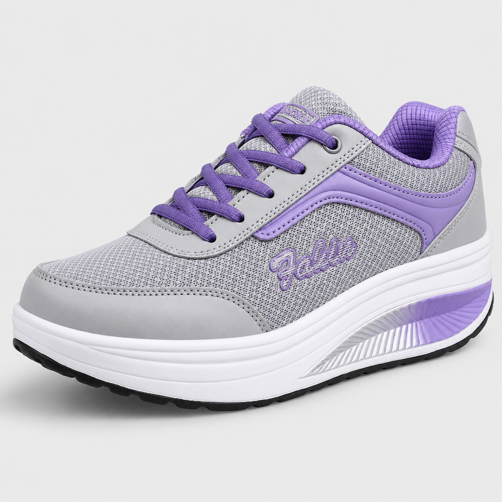 Rocker Bottom Wedge Sneakers with Arch Support - Mesh Shoes for Walking & Fitness - Luxxella