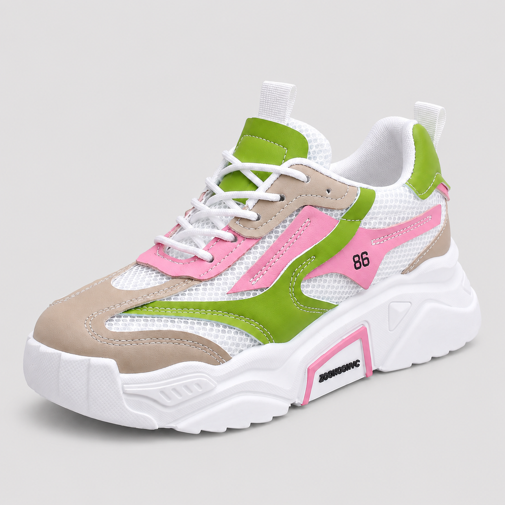 Chunky Platform Sneakers - Breathable Mesh Color Block Athletic Walking Shoes - Luxxella