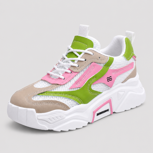Chunky Platform Sneakers - Breathable Mesh Color Block Athletic Walking Shoes - Luxxella