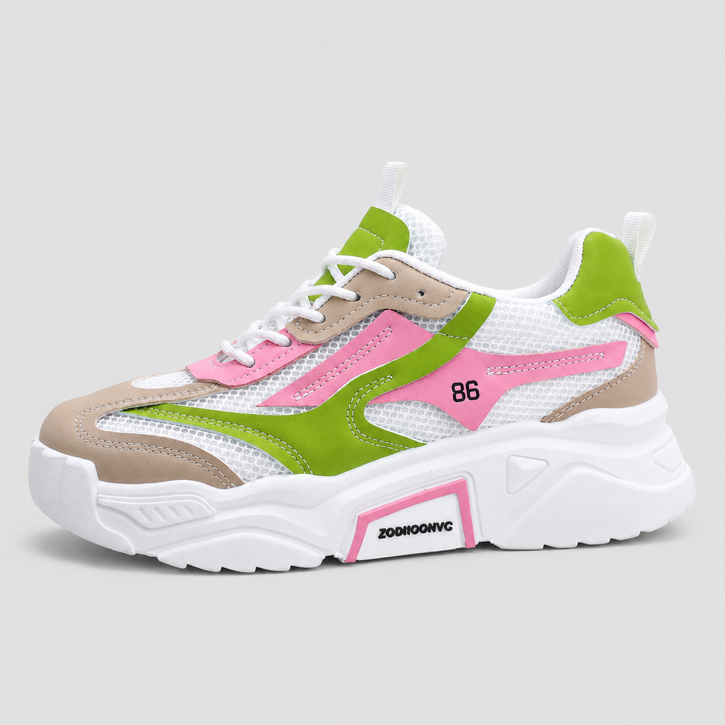 Chunky Platform Sneakers - Breathable Mesh Color Block Athletic Walking Shoes - Luxxella