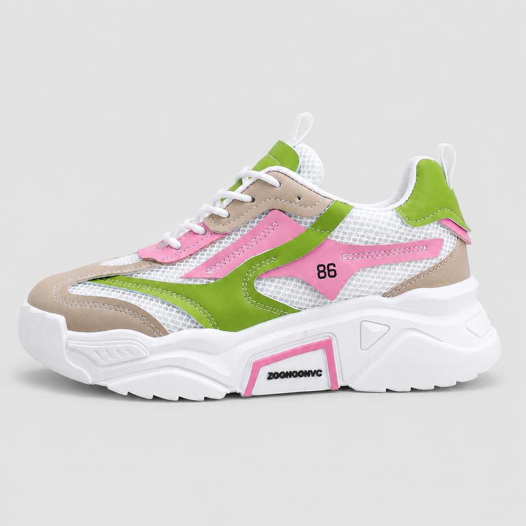 Chunky Platform Sneakers - Breathable Mesh Color Block Athletic Walking Shoes - Luxxella