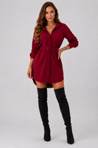 Lapel Long-sleeved Button Down Shirt Dress with Matching Waist Belt - Luxxella