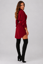 Lapel Long-sleeved Button Down Shirt Dress with Matching Waist Belt - Luxxella