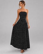 Strapless Tube Top Maxi Dress – Smocked Bust Red Polka Dot Sundress - Luxxella