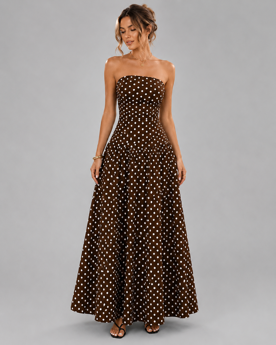 Strapless Tube Top Maxi Dress – Smocked Bust Red Polka Dot Sundress - Luxxella