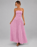 Strapless Tube Top Maxi Dress – Smocked Bust Red Polka Dot Sundress - Luxxella