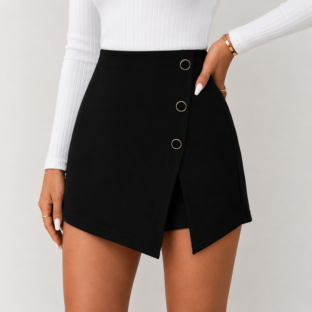 High Waisted Asymmetrical Wrap Skort Mini Skirt Shorts - Luxxella