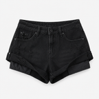 Low Waisted Ripped Denim Shorts Rolled Hem Distressed Mini Jean Hot Pants - Luxxella