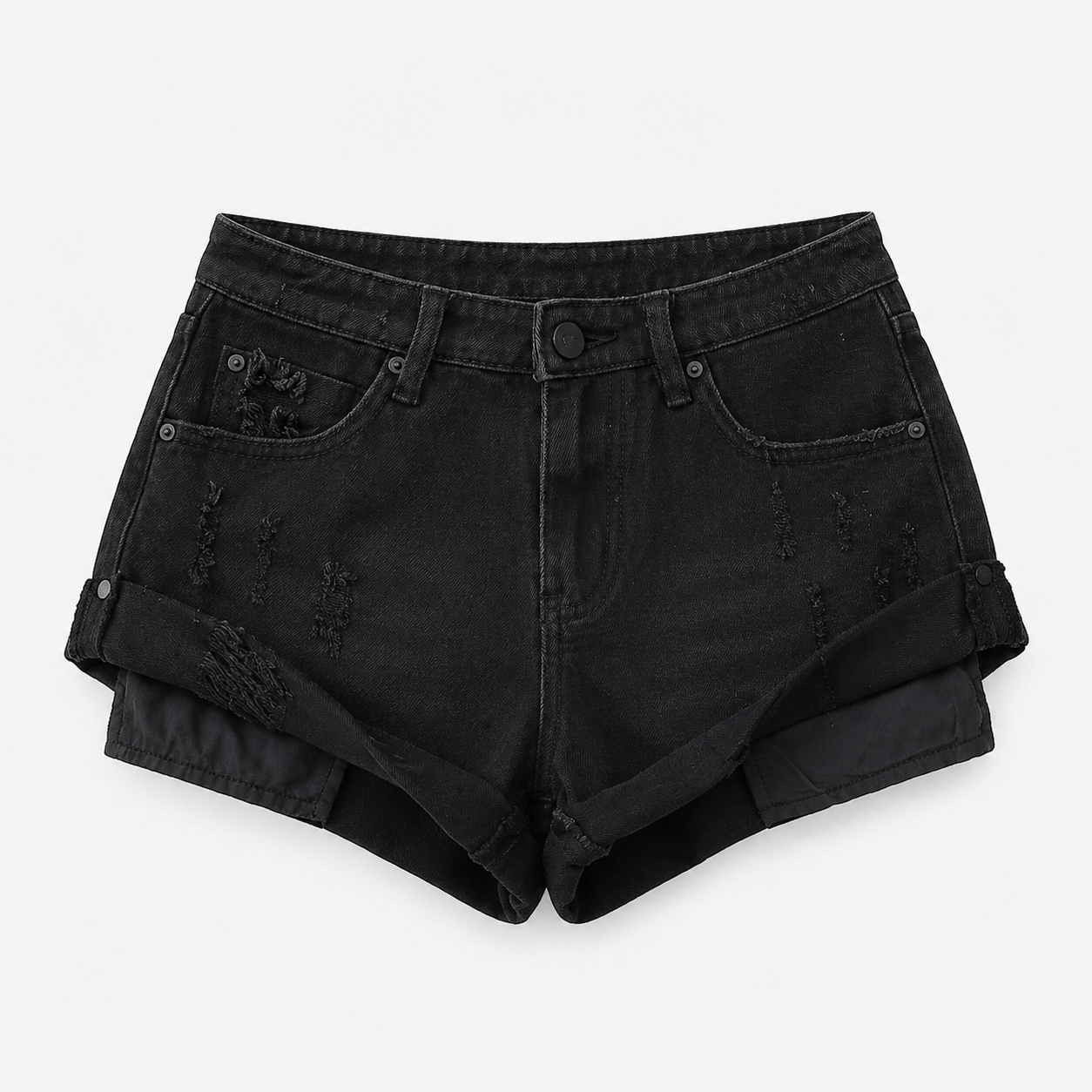 Low Waisted Ripped Denim Shorts Rolled Hem Distressed Mini Jean Hot Pants - Luxxella