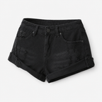 Low Waisted Ripped Denim Shorts Rolled Hem Distressed Mini Jean Hot Pants - Luxxella