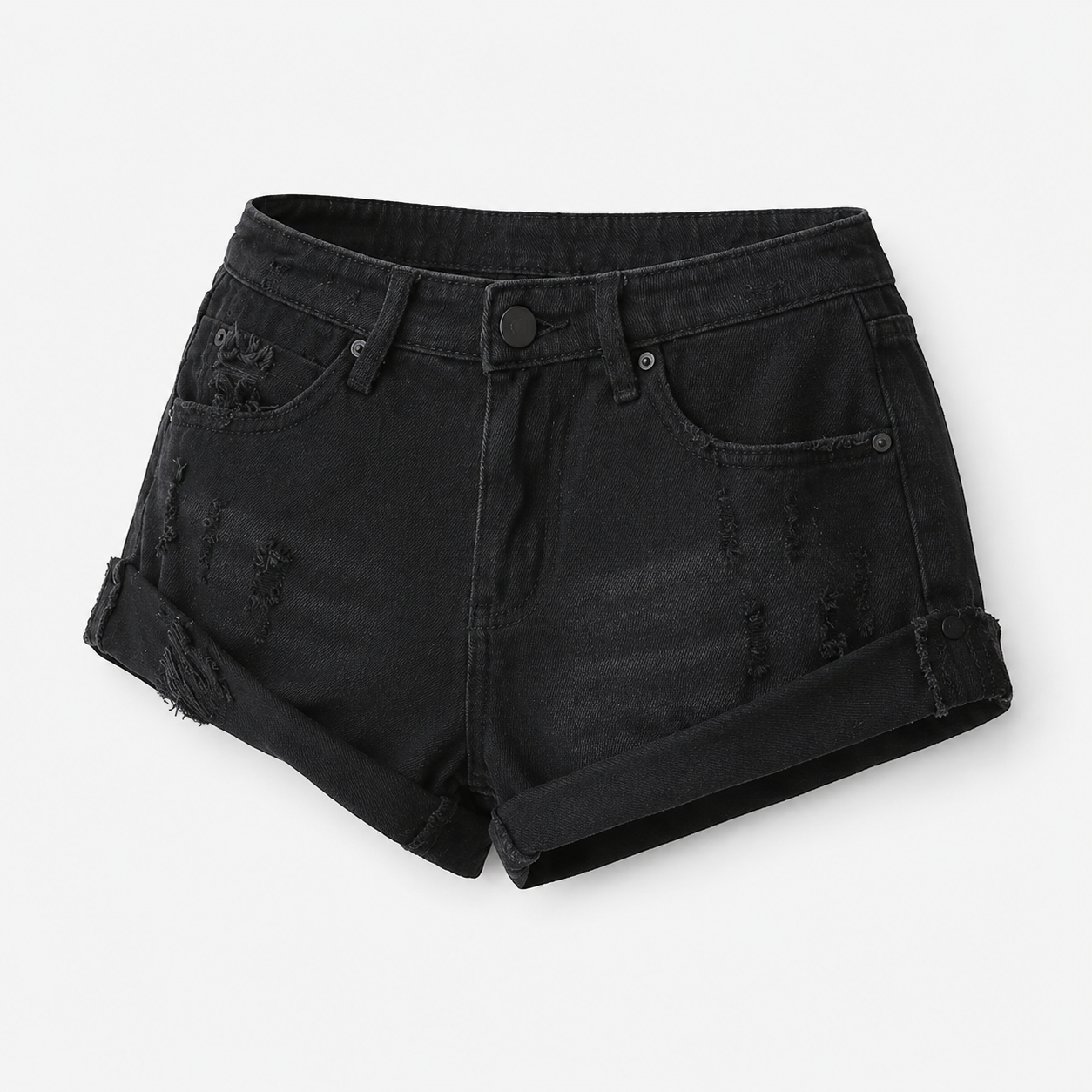 Low Waisted Ripped Denim Shorts Rolled Hem Distressed Mini Jean Hot Pants - Luxxella