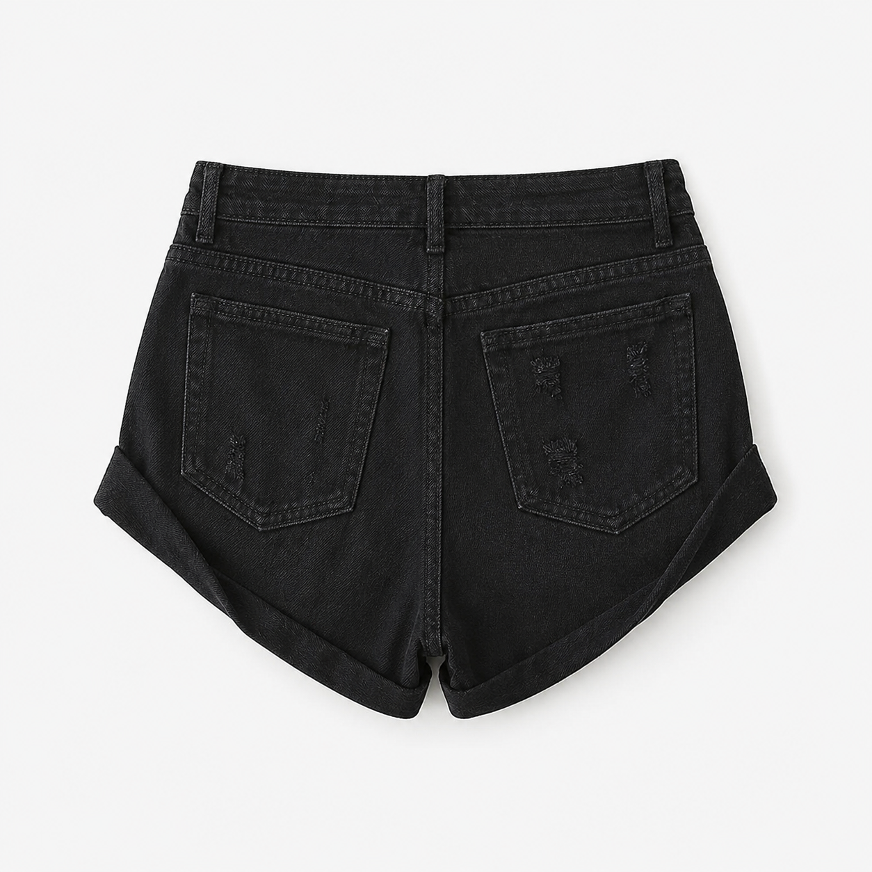 Low Waisted Ripped Denim Shorts Rolled Hem Distressed Mini Jean Hot Pants - Luxxella