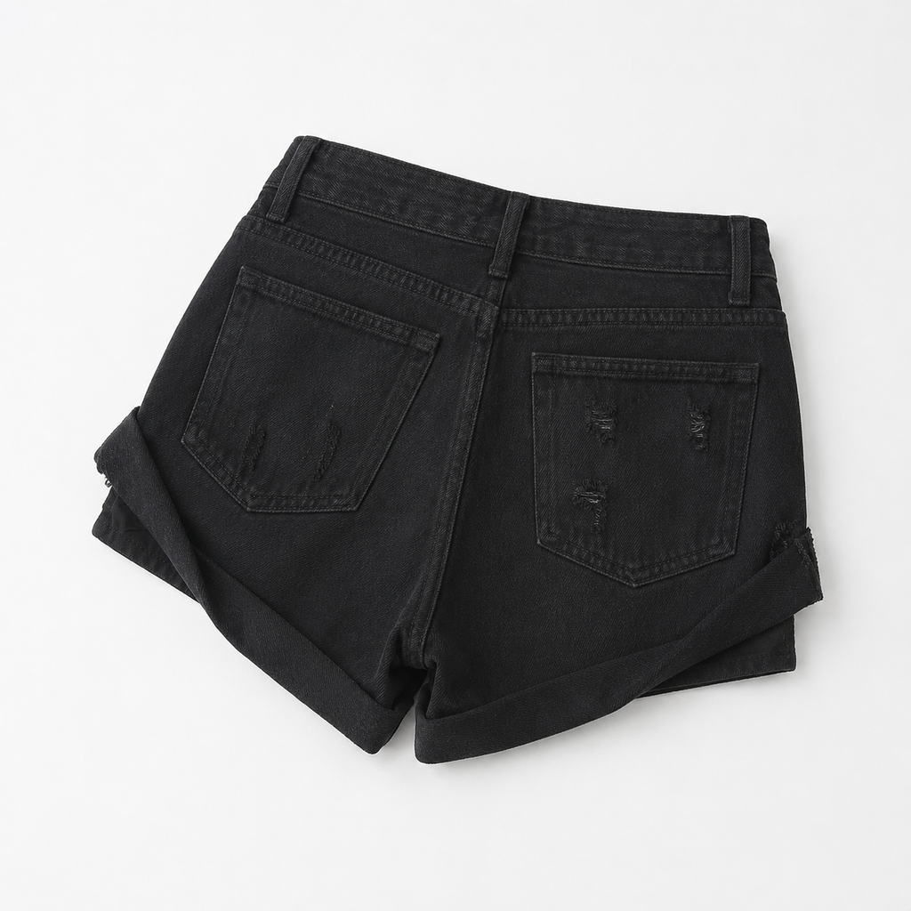 Low Waisted Ripped Denim Shorts Rolled Hem Distressed Mini Jean Hot Pants - Luxxella