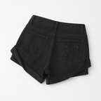 Low Waisted Ripped Denim Shorts Rolled Hem Distressed Mini Jean Hot Pants - Luxxella
