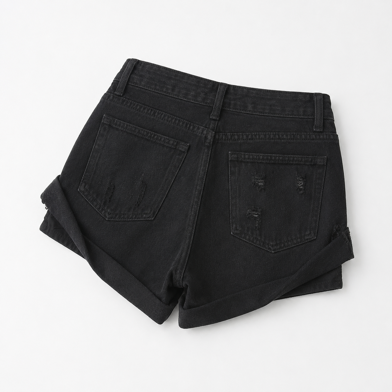 Low Waisted Ripped Denim Shorts Rolled Hem Distressed Mini Jean Hot Pants - Luxxella