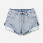 Low Waisted Ripped Denim Shorts Rolled Hem Distressed Mini Jean Hot Pants - Luxxella