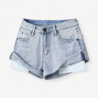 Low Waisted Ripped Denim Shorts Rolled Hem Distressed Mini Jean Hot Pants - Luxxella