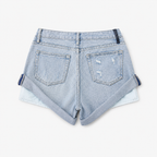 Low Waisted Ripped Denim Shorts Rolled Hem Distressed Mini Jean Hot Pants - Luxxella