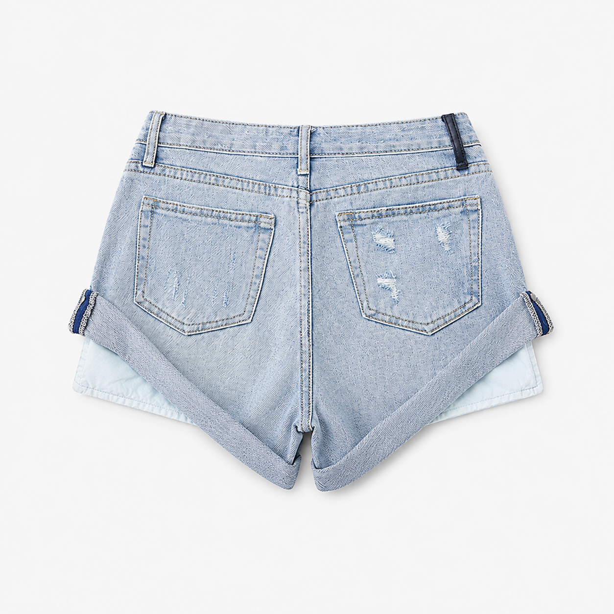 Low Waisted Ripped Denim Shorts Rolled Hem Distressed Mini Jean Hot Pants - Luxxella
