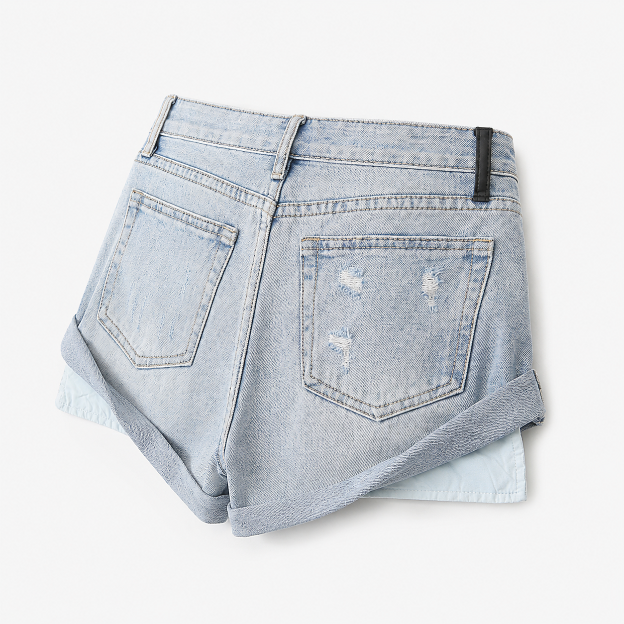Low Waisted Ripped Denim Shorts Rolled Hem Distressed Mini Jean Hot Pants - Luxxella