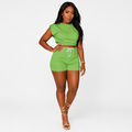 2-Piece Summer Lounge Set – Cap Sleeve Crop Top and High Waisted Drawstring Shorts - Luxxella