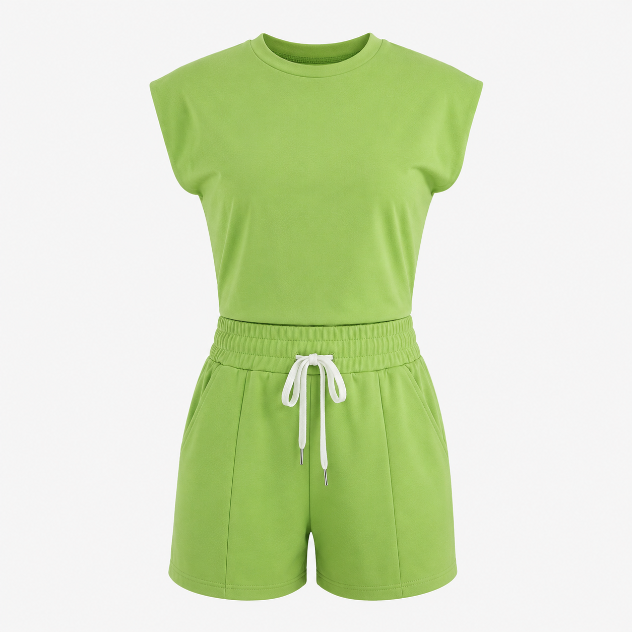 2-Piece Summer Lounge Set – Cap Sleeve Crop Top and High Waisted Drawstring Shorts - Luxxella