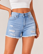 Premium Distressed Denim Shorts – Frayed Hem Ripped Jean Shorts - Luxxella