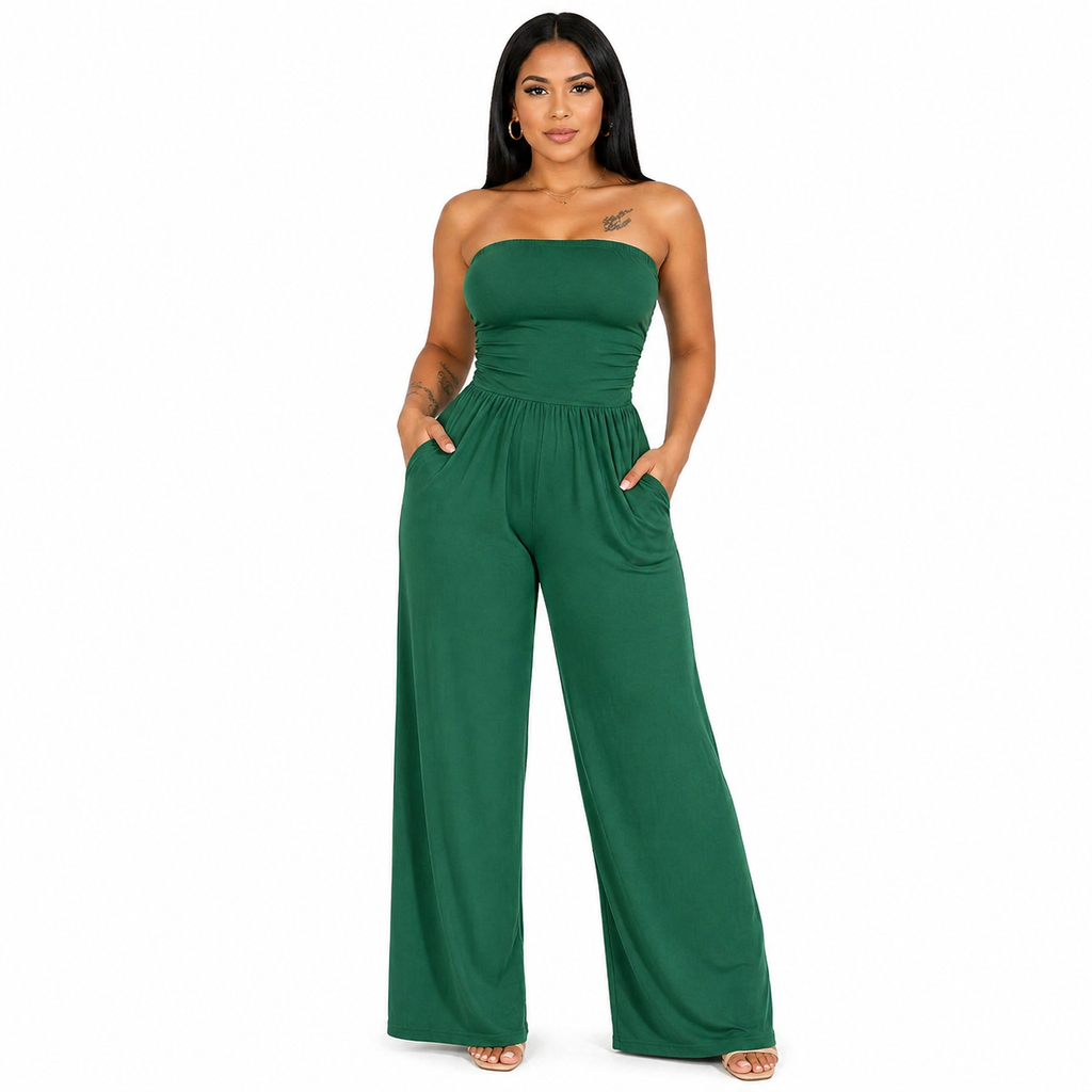 Strapless Jumpsuit – One‑Piece Romper with Pockets - Luxxella