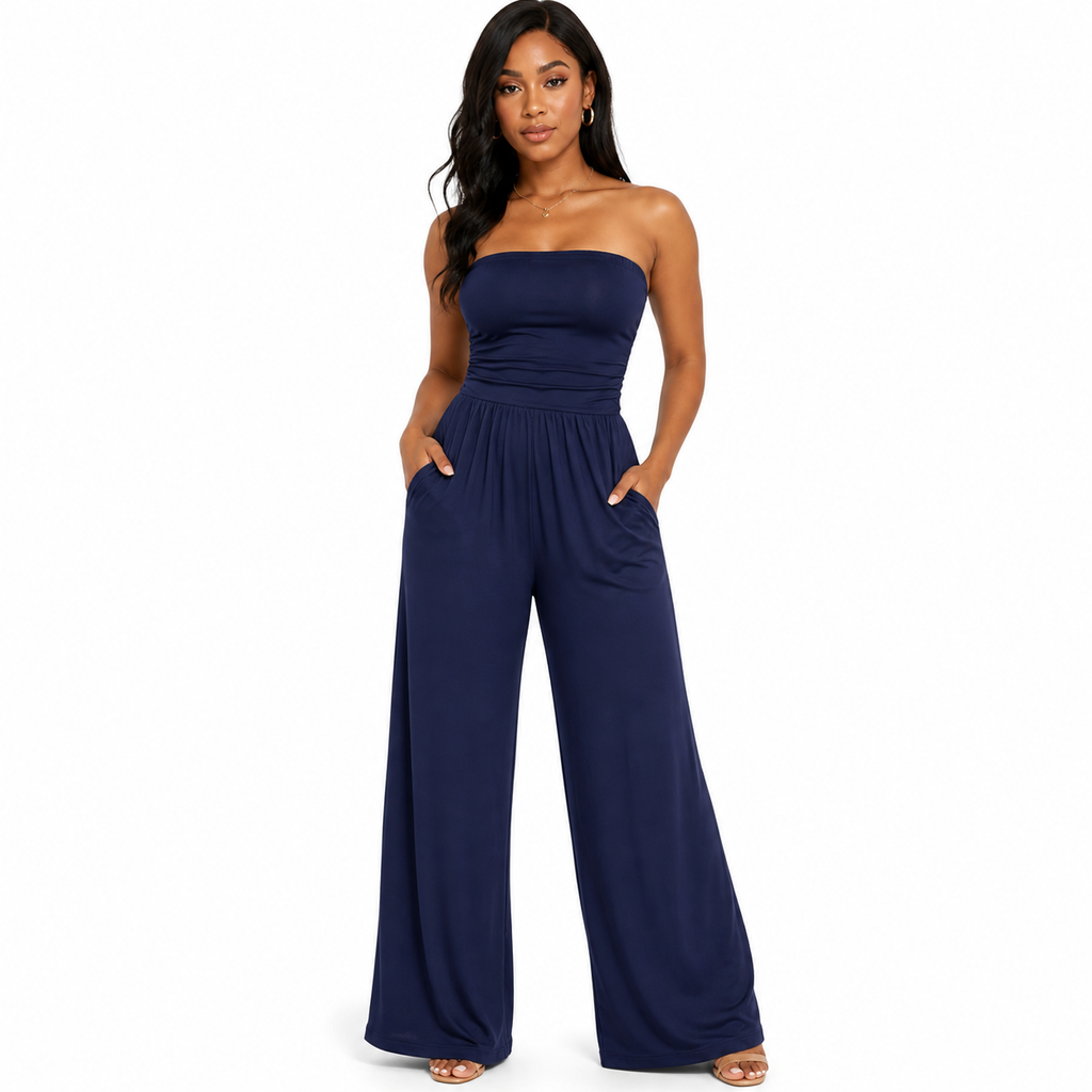 Strapless Jumpsuit – One‑Piece Romper with Pockets - Luxxella
