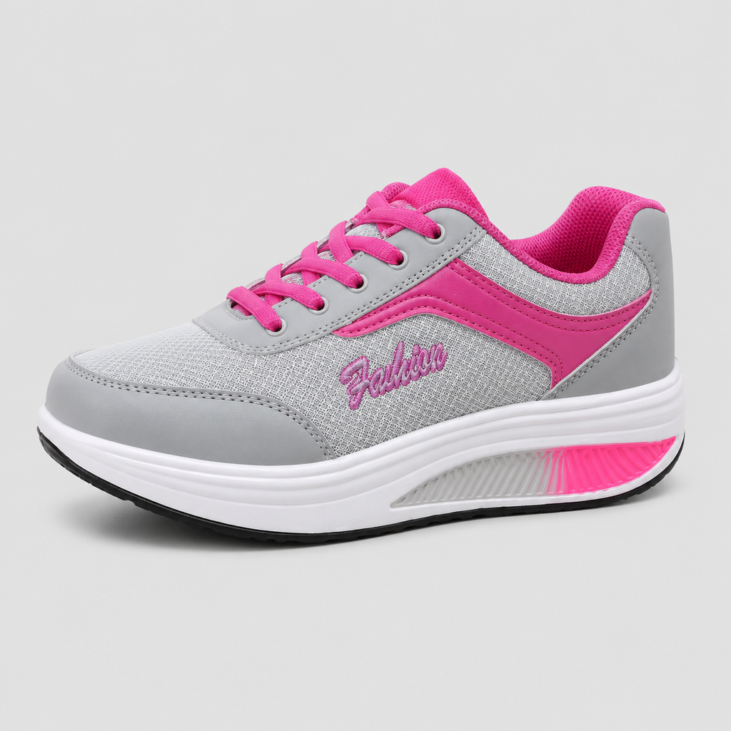 Rocker Bottom Wedge Sneakers with Arch Support - Mesh Shoes for Walking & Fitness - Luxxella
