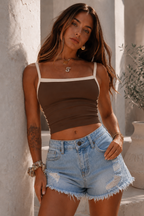 Camisole Tank Top | Contrast Trim Crop Top Summer Outfit - Luxxella