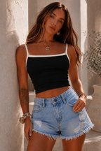 Camisole Tank Top | Contrast Trim Crop Top Summer Outfit - Luxxella