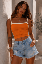 Camisole Tank Top | Contrast Trim Crop Top Summer Outfit - Luxxella