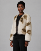 Collarless Faux Fur Jacket - Autumn Winter Leather-Trimmed Short Coat - Luxxella