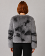 Collarless Faux Fur Jacket - Autumn Winter Leather-Trimmed Short Coat - Luxxella