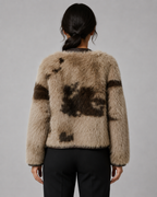 Collarless Faux Fur Jacket - Autumn Winter Leather-Trimmed Short Coat - Luxxella
