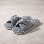 Corduroy Cross-Band Slippers – Fuzzy Cotton Open-Toe House Shoes - Luxxella