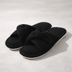 Corduroy Cross-Band Slippers – Fuzzy Cotton Open-Toe House Shoes - Luxxella