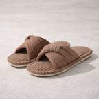 Corduroy Cross-Band Slippers – Fuzzy Cotton Open-Toe House Shoes - Luxxella