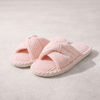Corduroy Cross-Band Slippers – Fuzzy Cotton Open-Toe House Shoes - Luxxella