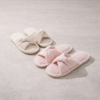 Corduroy Cross-Band Slippers – Fuzzy Cotton Open-Toe House Shoes - Luxxella