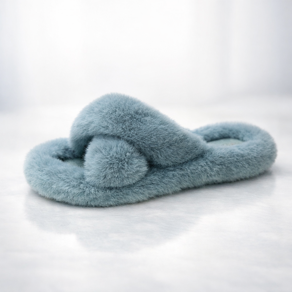 Faux Fur Lined Open‑Toe Slippers – Flat Flip Flop Style - Luxxella
