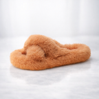 Faux Fur Lined Open‑Toe Slippers – Flat Flip Flop Style - Luxxella